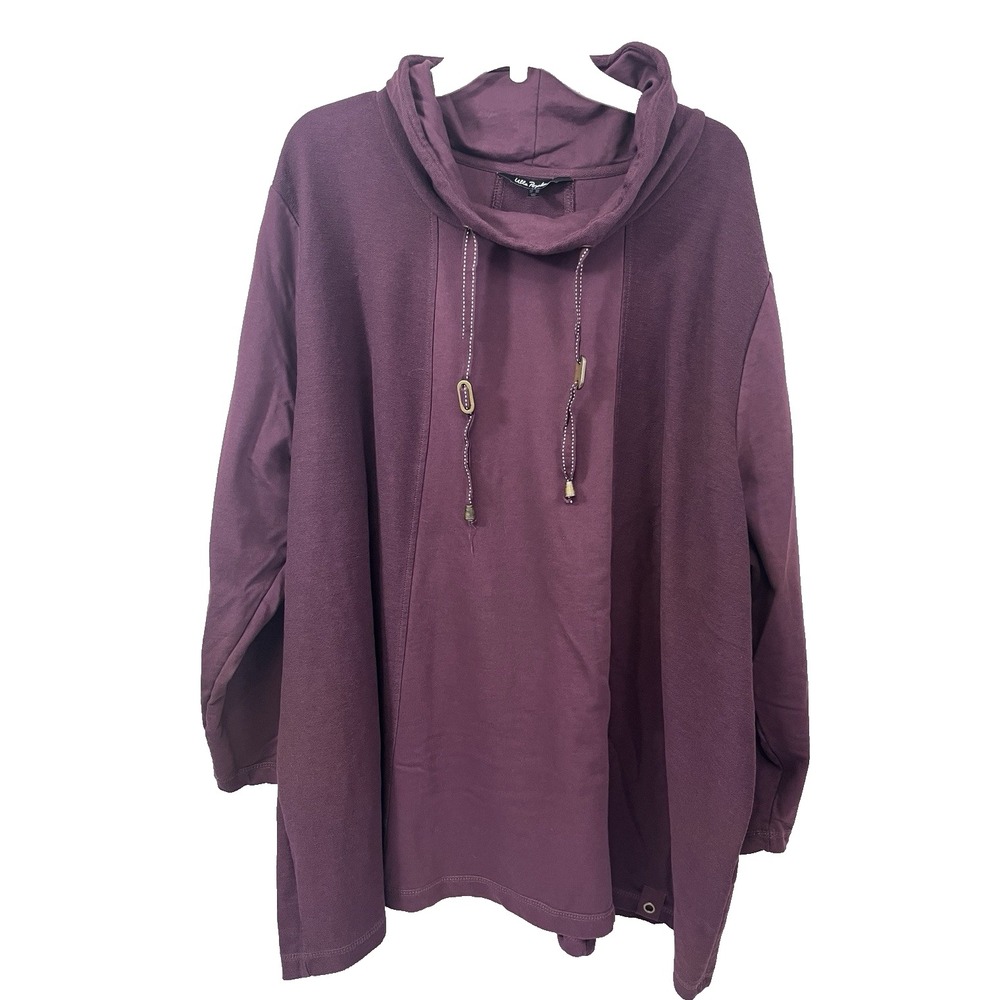 Ulla Popken Cowl Neck Tunic Sweatshirt Size 28/30 Dark Ruby Panels Long Sleeve